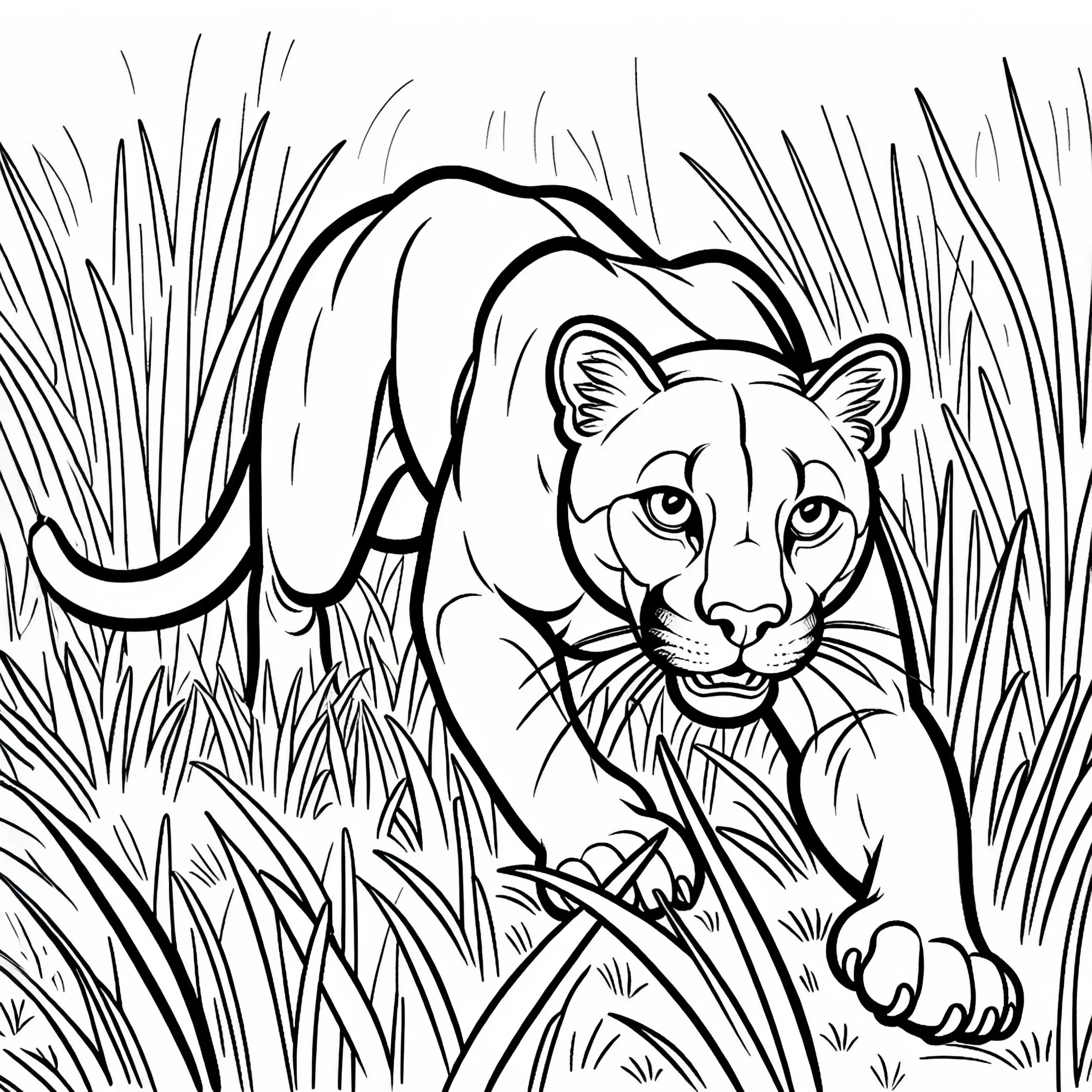 Puma jagt durch das hohe Gras – Ausmalbild einfach kostenlos