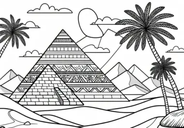 Pyramiden in der Wüste als Ausmalbild kostenlos