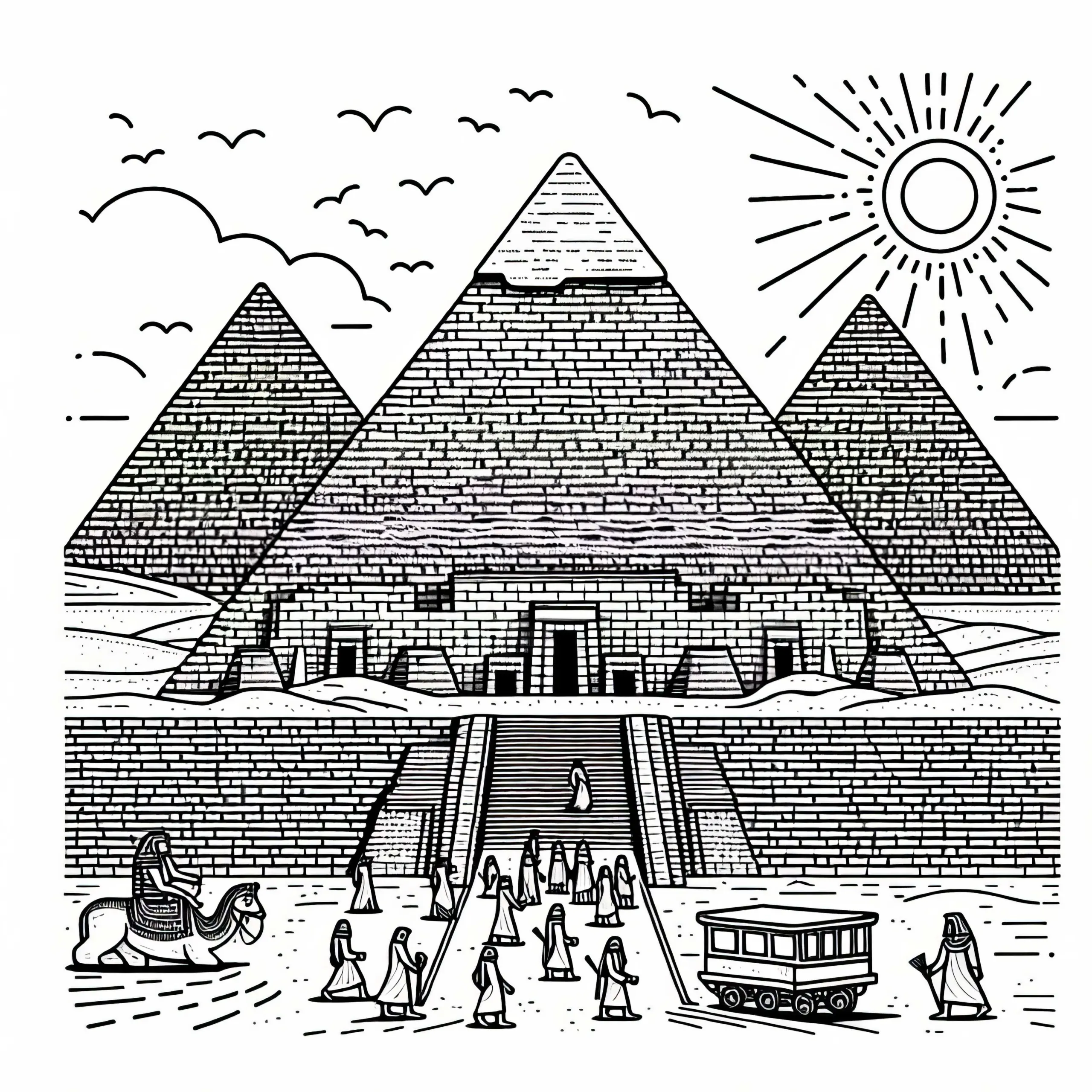 Pyramiden von Gizeh in Ägypten – Ausmalbild Weltwunder kostenlos