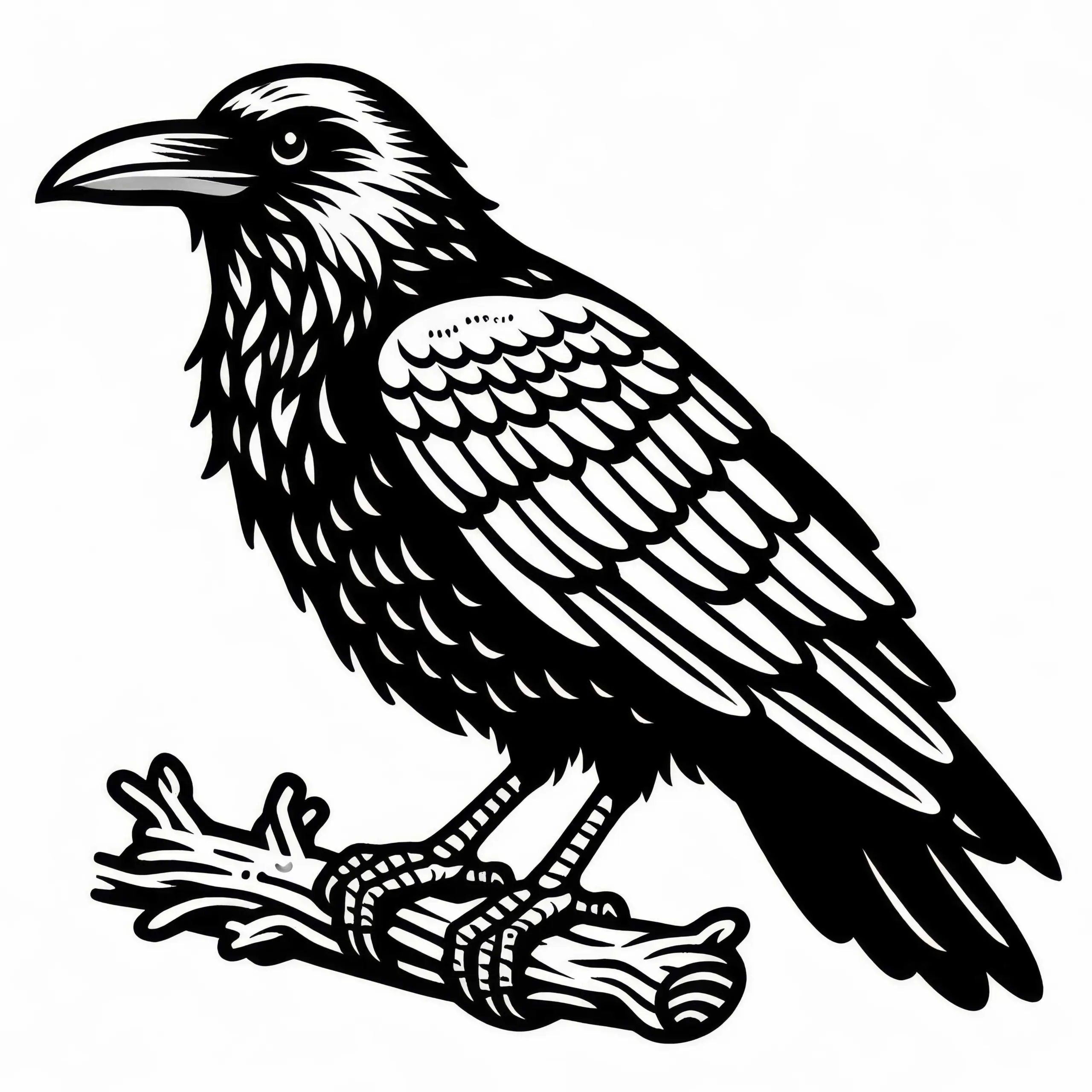 Rabe, Kolkrabe, Vogel in Europa – Malvorlage kostenlos (Ausmalbild)