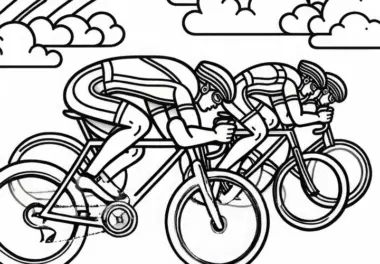 Radrennfahrer am Start – Ausmalbild kostenlos herunterladen