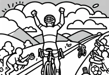 Radsportler hebt jubelnd die Arme nach Sieg – Ausmalbild kostenlos