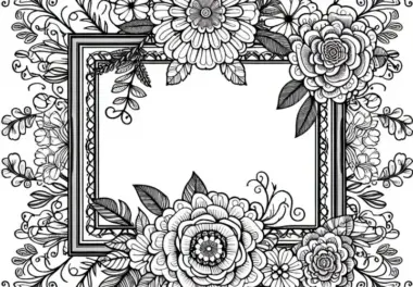 Rahmen aus Ornamentblumen – Ausmalbild für Erwachsene kostenlos