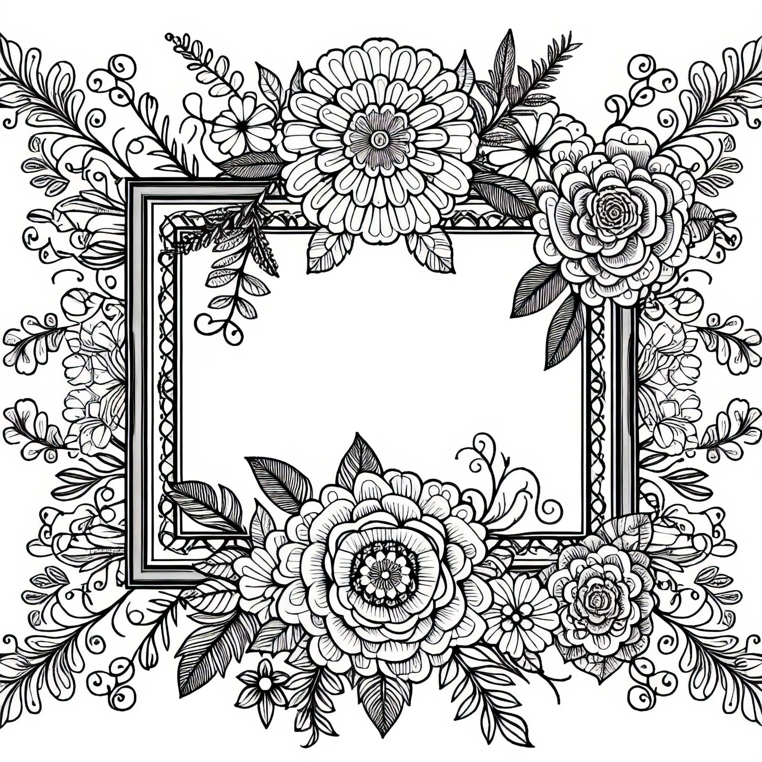 Rahmen aus Ornamentblumen – Ausmalbild für Erwachsene kostenlos