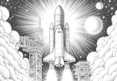 Rakete beim Start – Malvorlage detailreich und kostenlos
