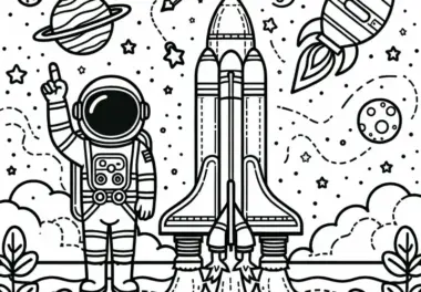 Rakete beim Start – Malvorlage einfach und kostenlos