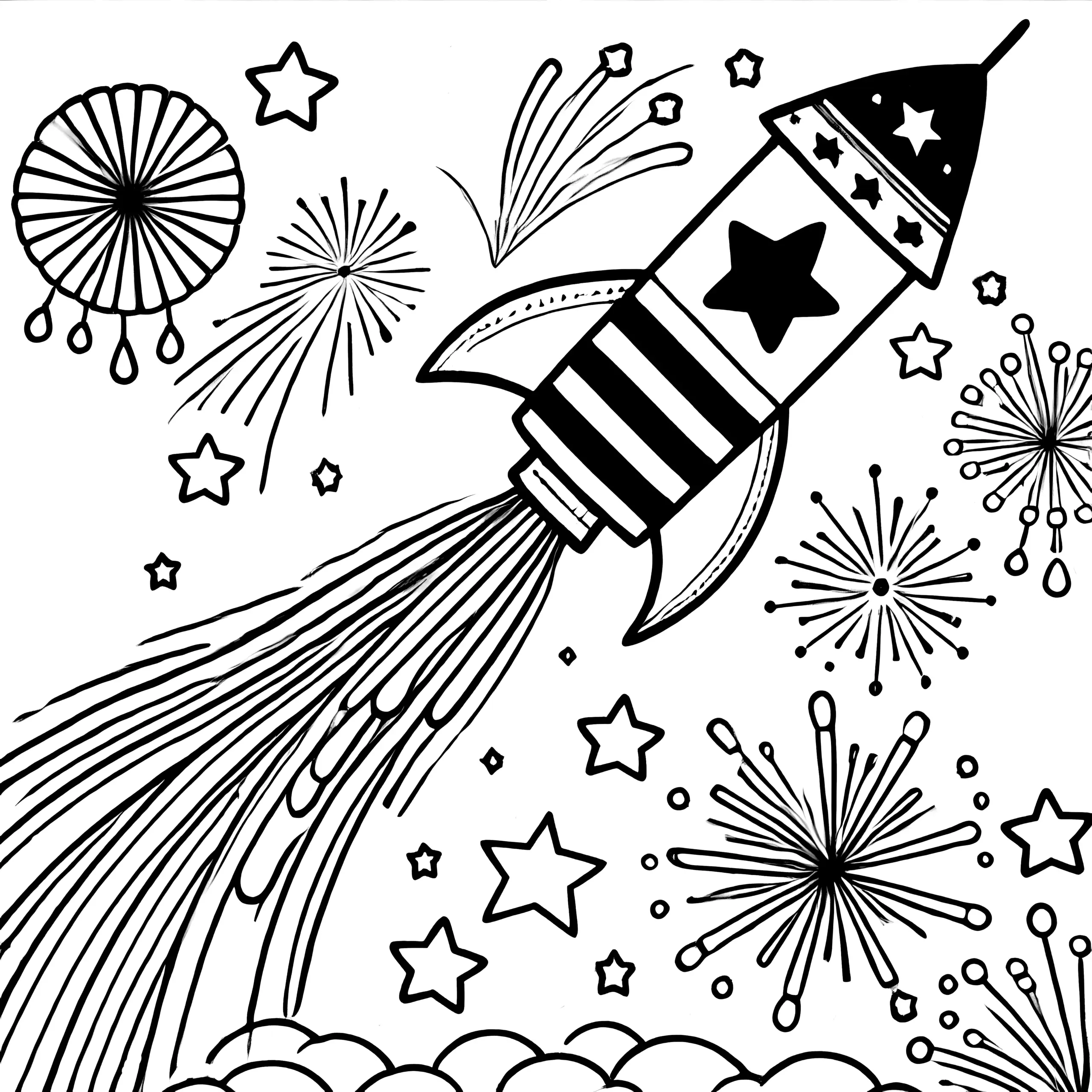Rakete, Feuerwerk & Sterne zum Ausmalen (Ausmalbild)