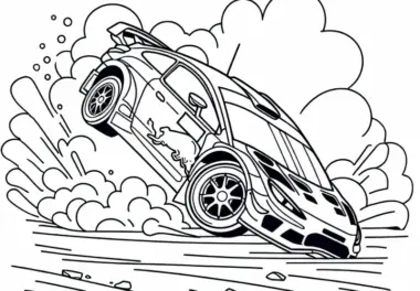 Rallyeauto baut Unfall – Malvorlage kostenlos herunterladen