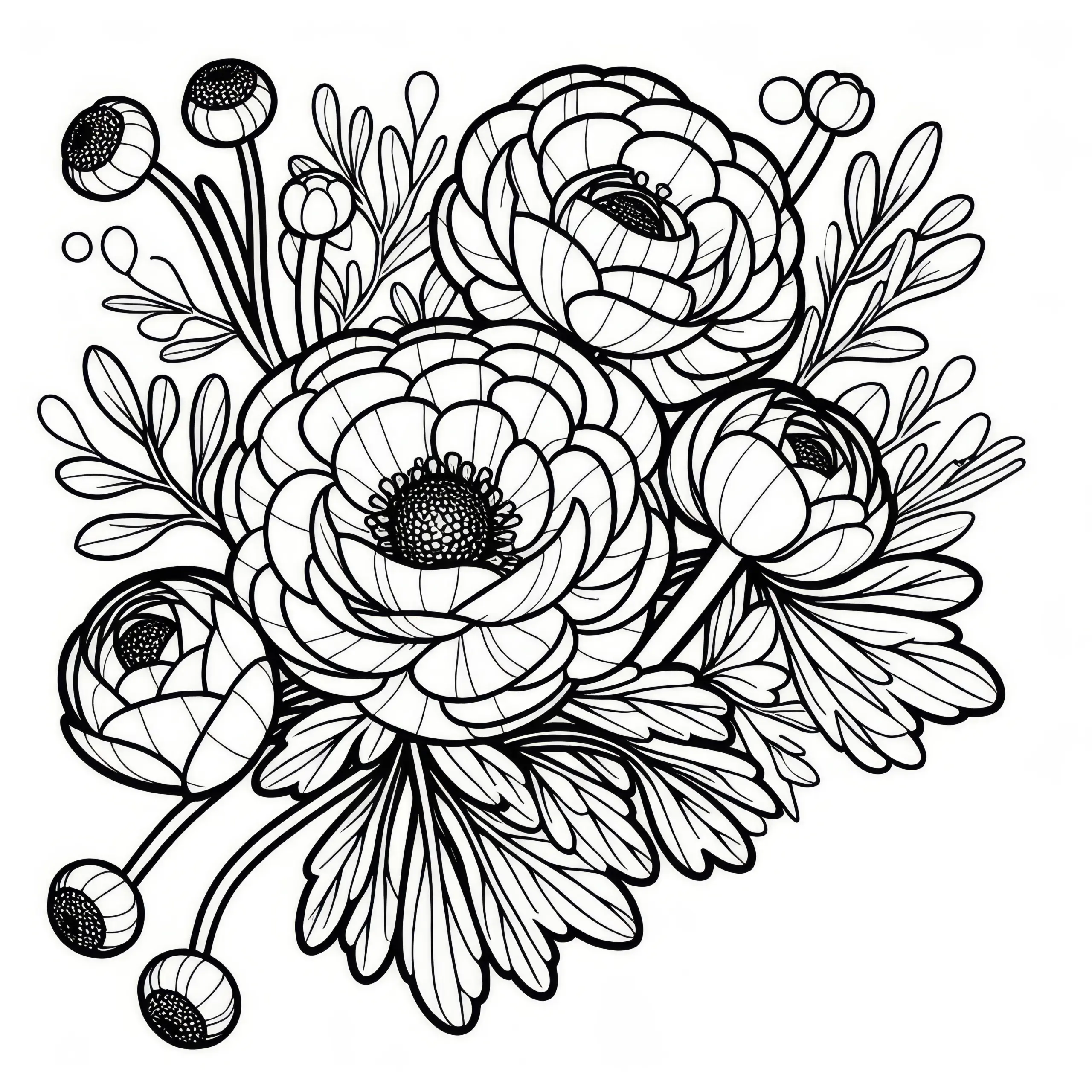 Ranunkel: Frühlingsblume als Ausmalbild