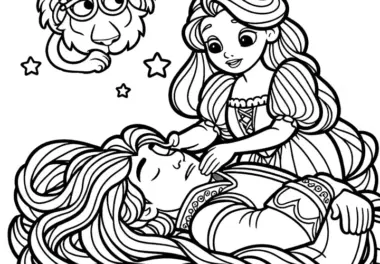 Rapunzel hilft Prinzen, seine Sehkraft zurückzubekommen – Malvorlage