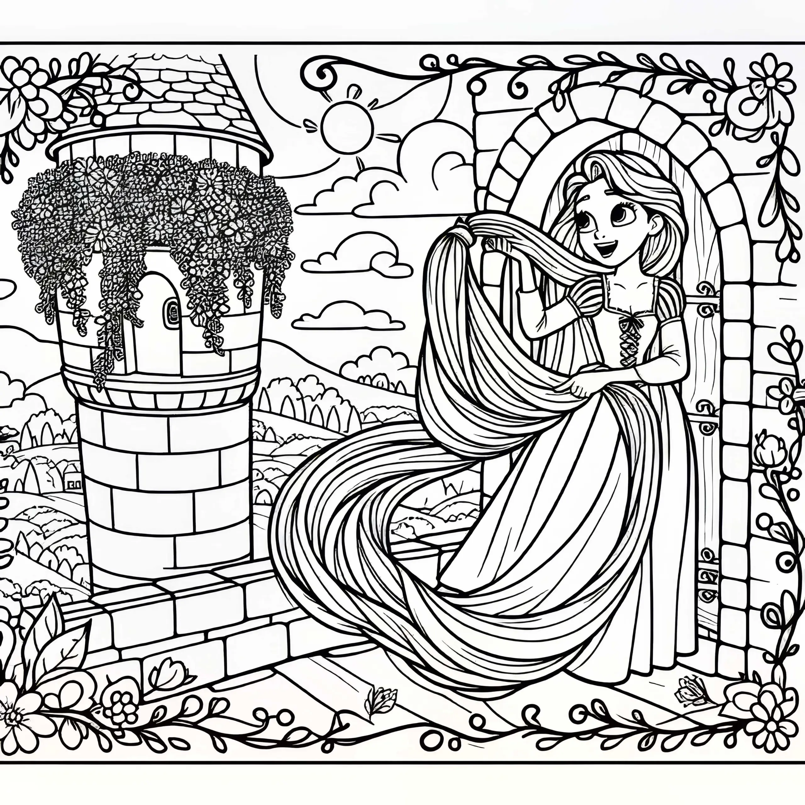 Rapunzel im Turm Ausmalbild Einfach Gratis