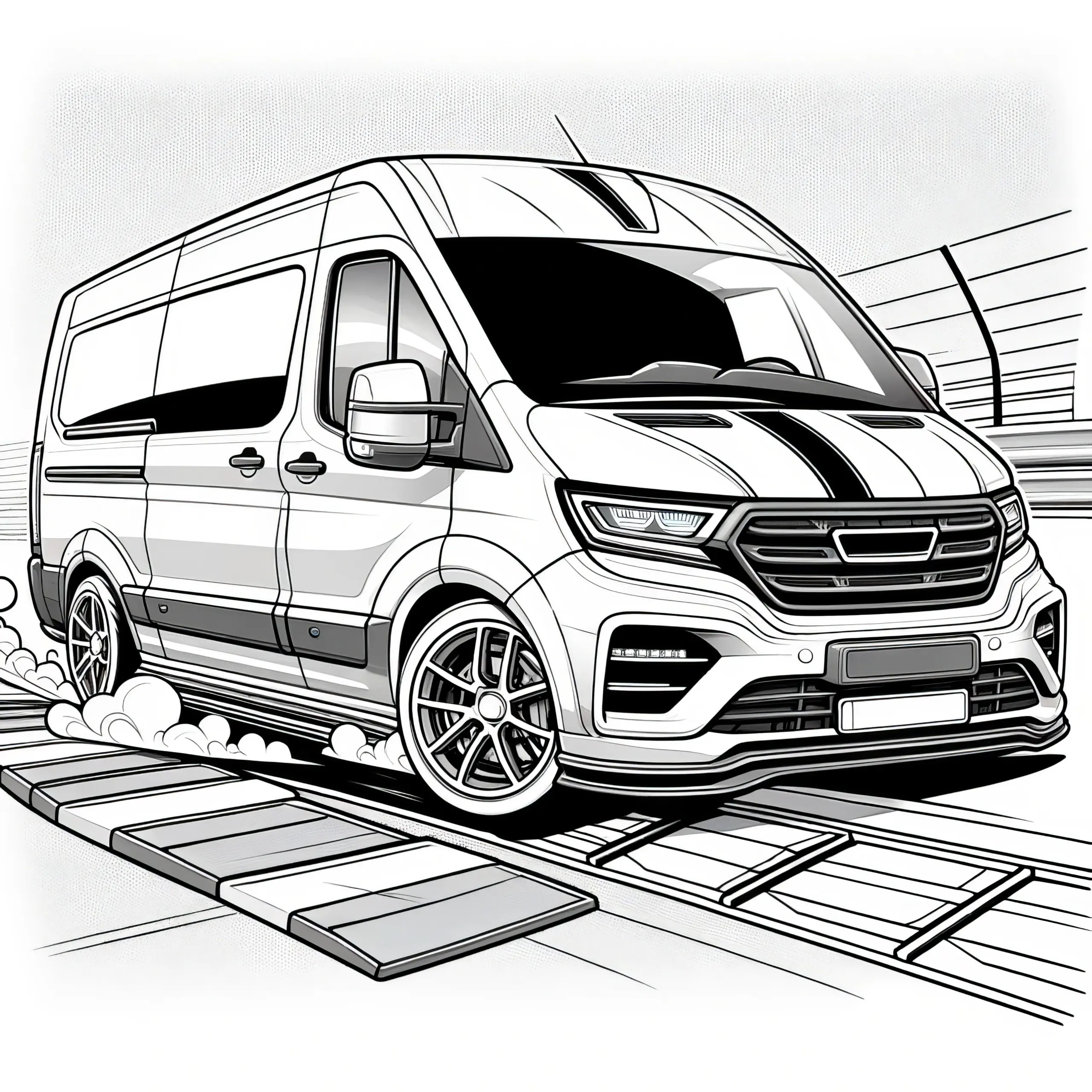 Rasantes Wohnwagen-Bild zum Ausmalen (Ausmalbild)