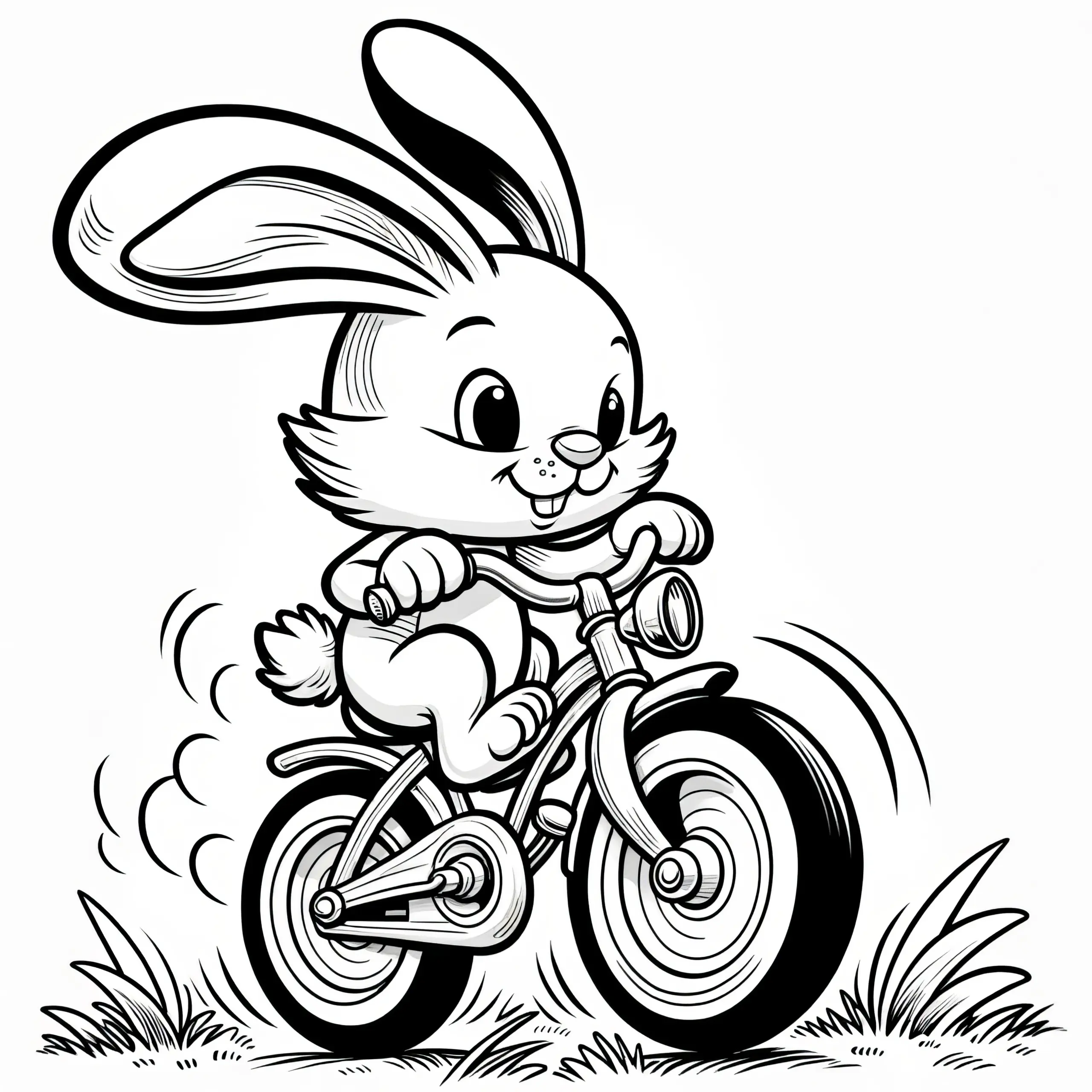 Rasender Osterhase auf Fahrrad: Ausmalbild zum Ausdrucken (Gratis)