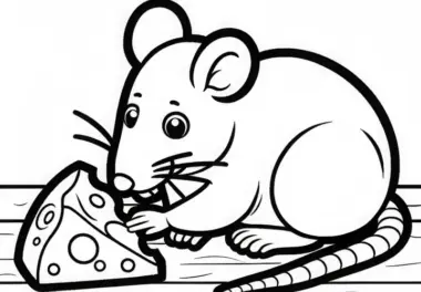 Ratte knabbert an Käse – Ausmalbild einfach gratis