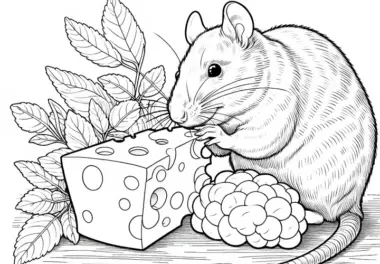 Ratte knabbert an Käse – Malvorlage detailreich gratis