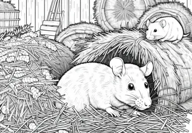 Ratte Versteckt Sich Zwischen Strohballe In Scheune – Malvorlage Detailreich Kostenlos