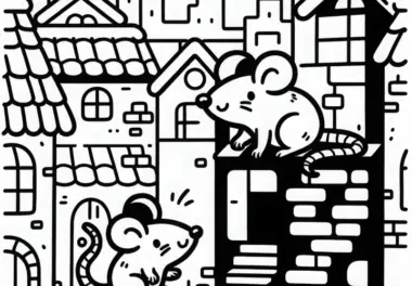 Ratten huschen durch die Stadt – Malvorlage einfach und kostenlos