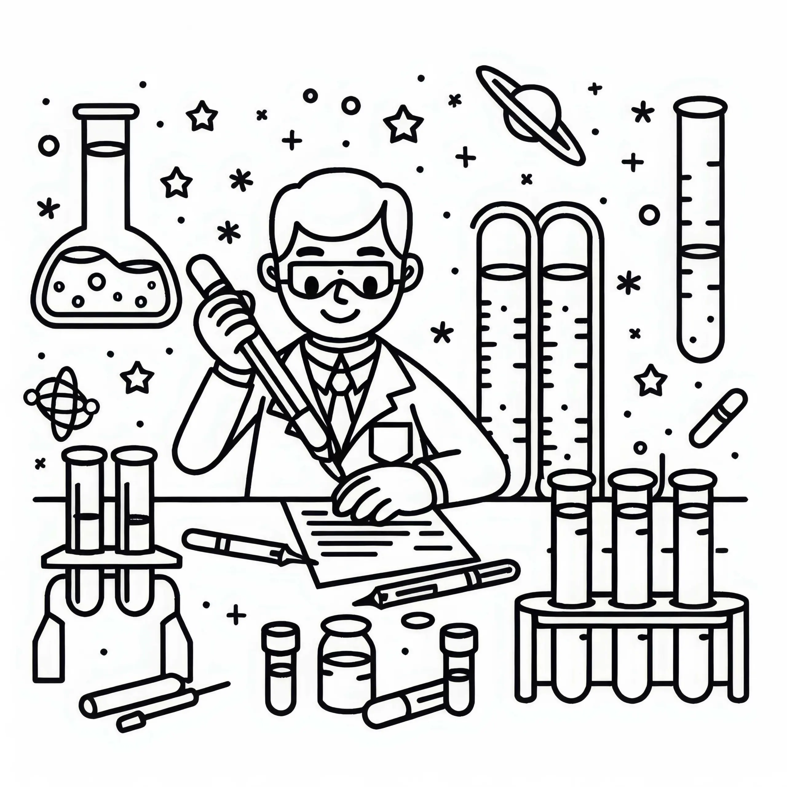 Reagenzgläser für Wissenschaftler – Ausmalbild kostenlos