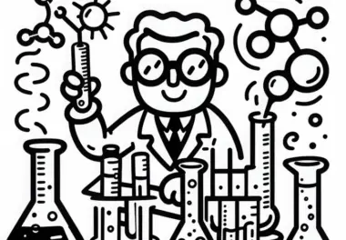 Reagenzglas und Kolben eines Chemikers als Ausmalbild kostenlos
