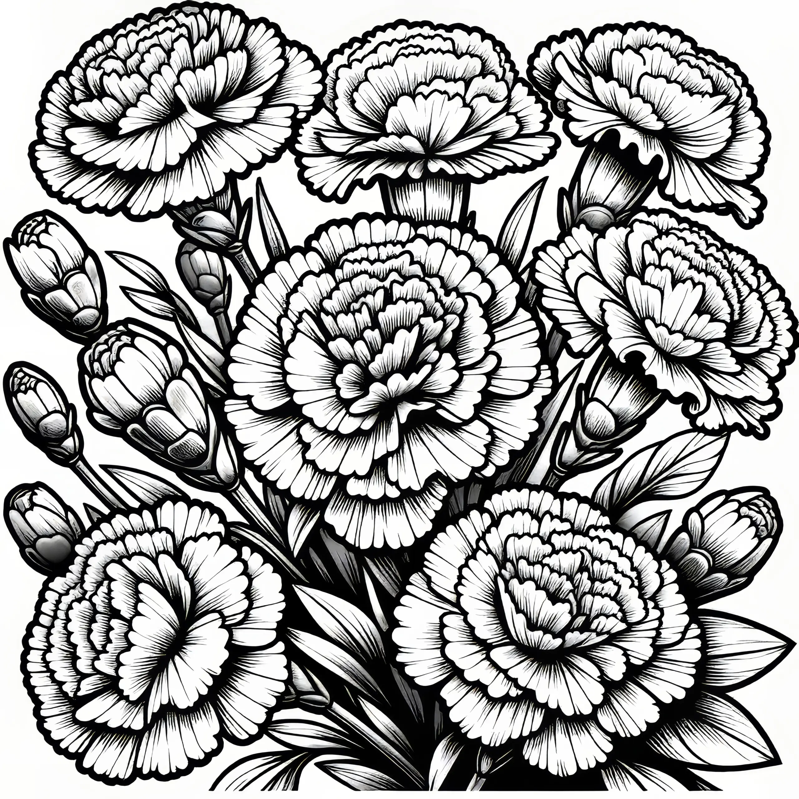 Realistische Malvorlage: Nelken Blüten (Kostenlos) (Ausmalbild)