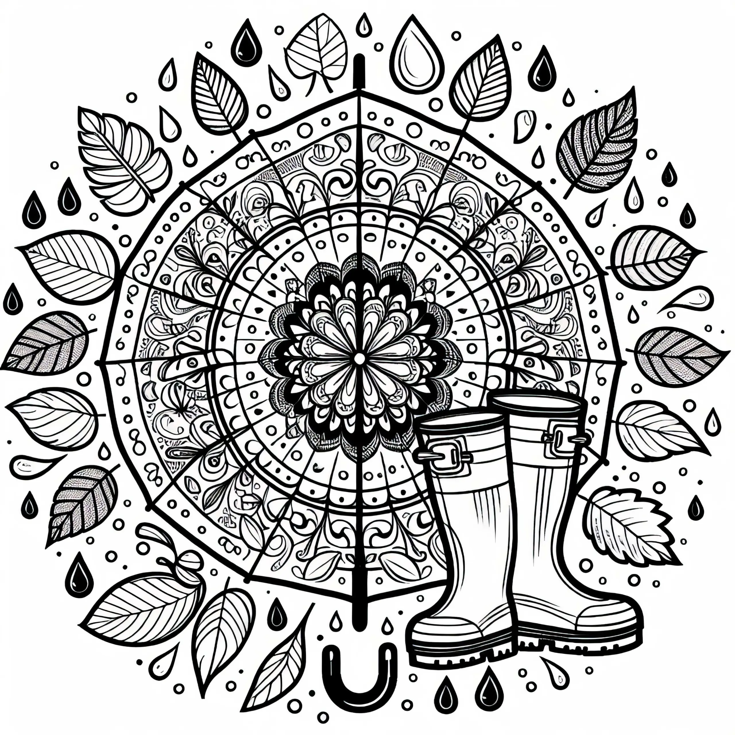 Regen-Mandala Ausmalbild für den Herbst – Kostenloser Download
