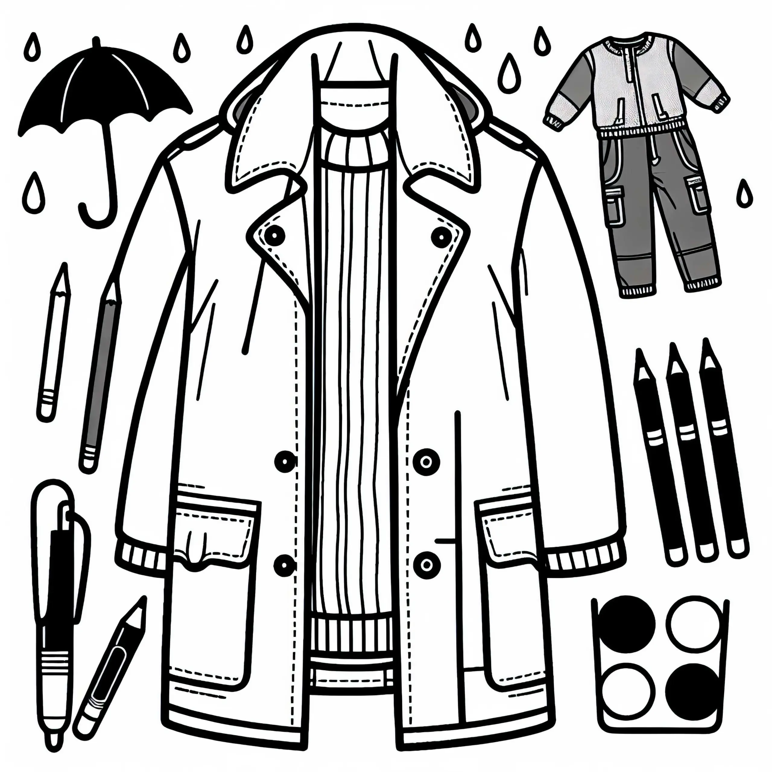 Regenjacke Ausmalbild – Kostenlose Kleidung zum Ausmalen