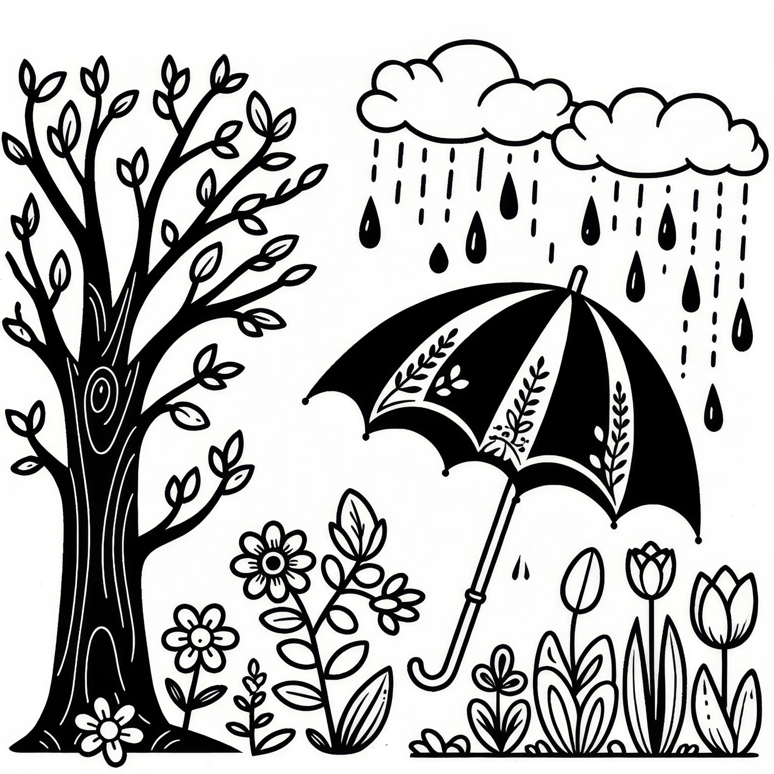 Regenschirm: Malvorlage für den Frühling (Ausmalbild)