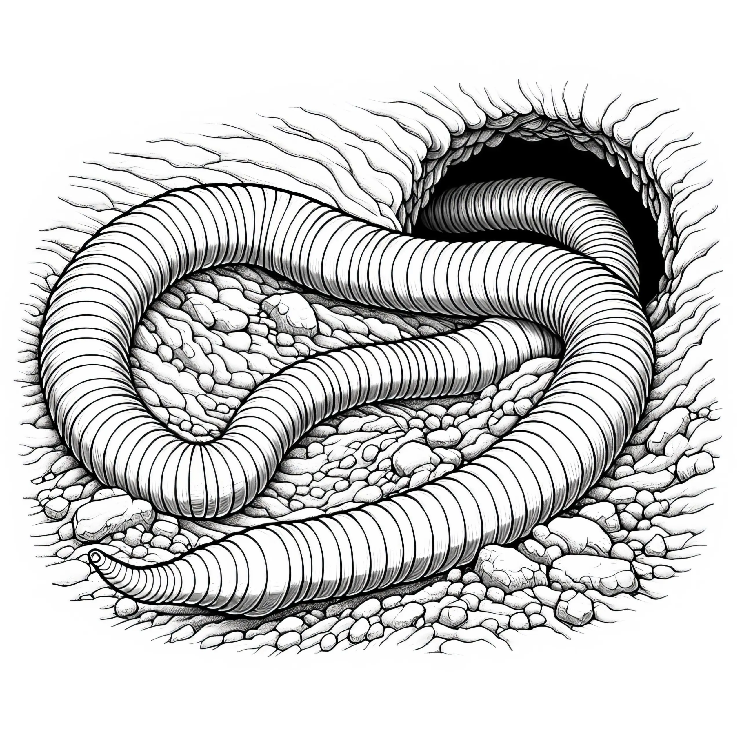 Regenwurm im Erdloch: Ausmalbild zum Herunterladen (Kostenlos)
