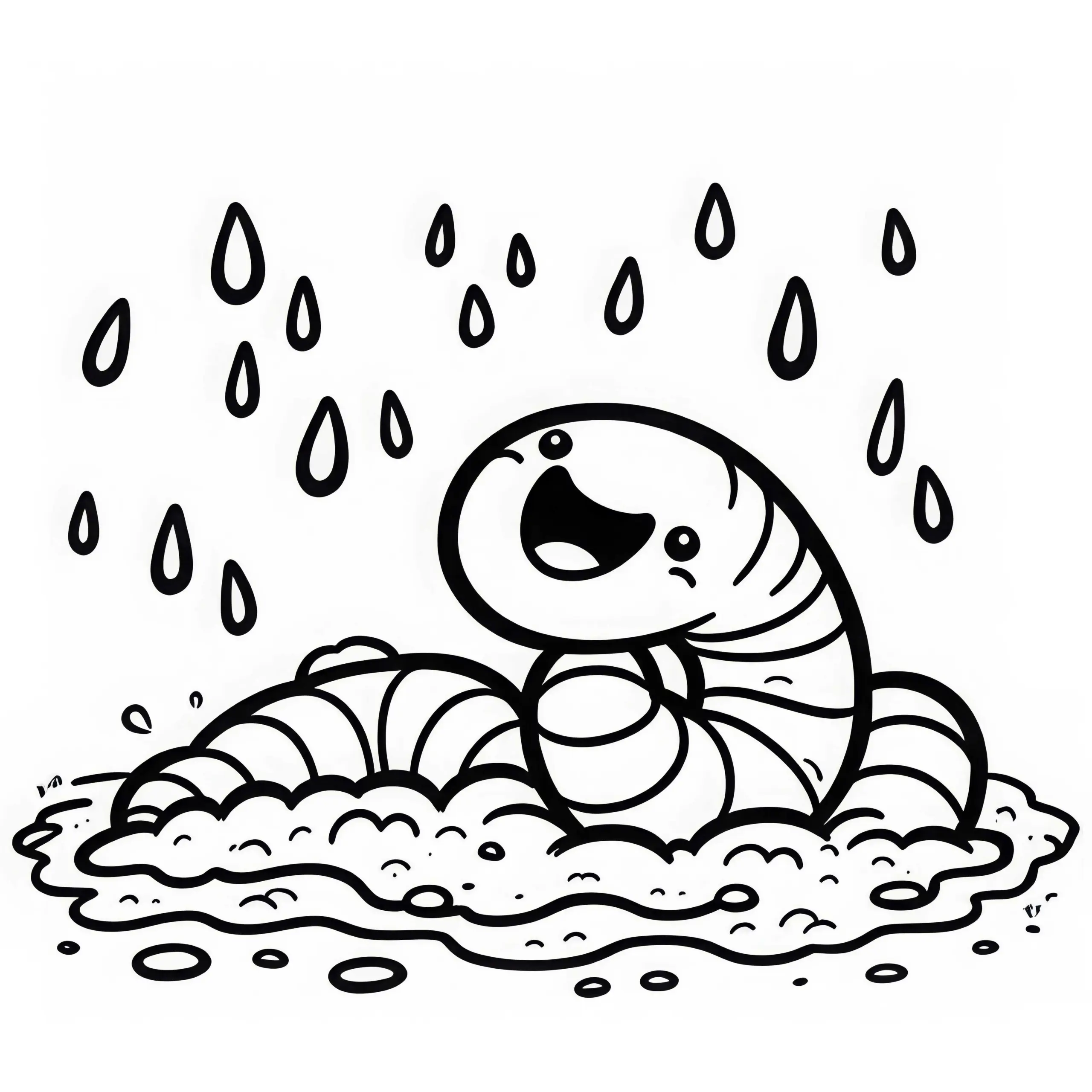 Regenwurm kommt aus dem Boden: Malvorlage zum Download (Kostenlos) (Ausmalbild)