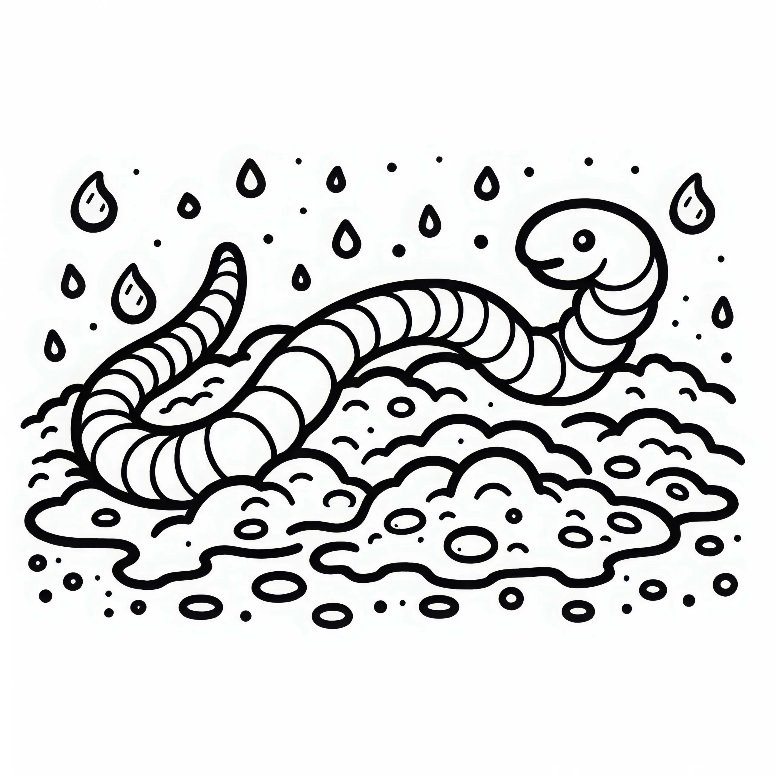 Regenwurm schlängelt sich durch Erde: Malvorlage zum Download (Kostenlos) (Ausmalbild)