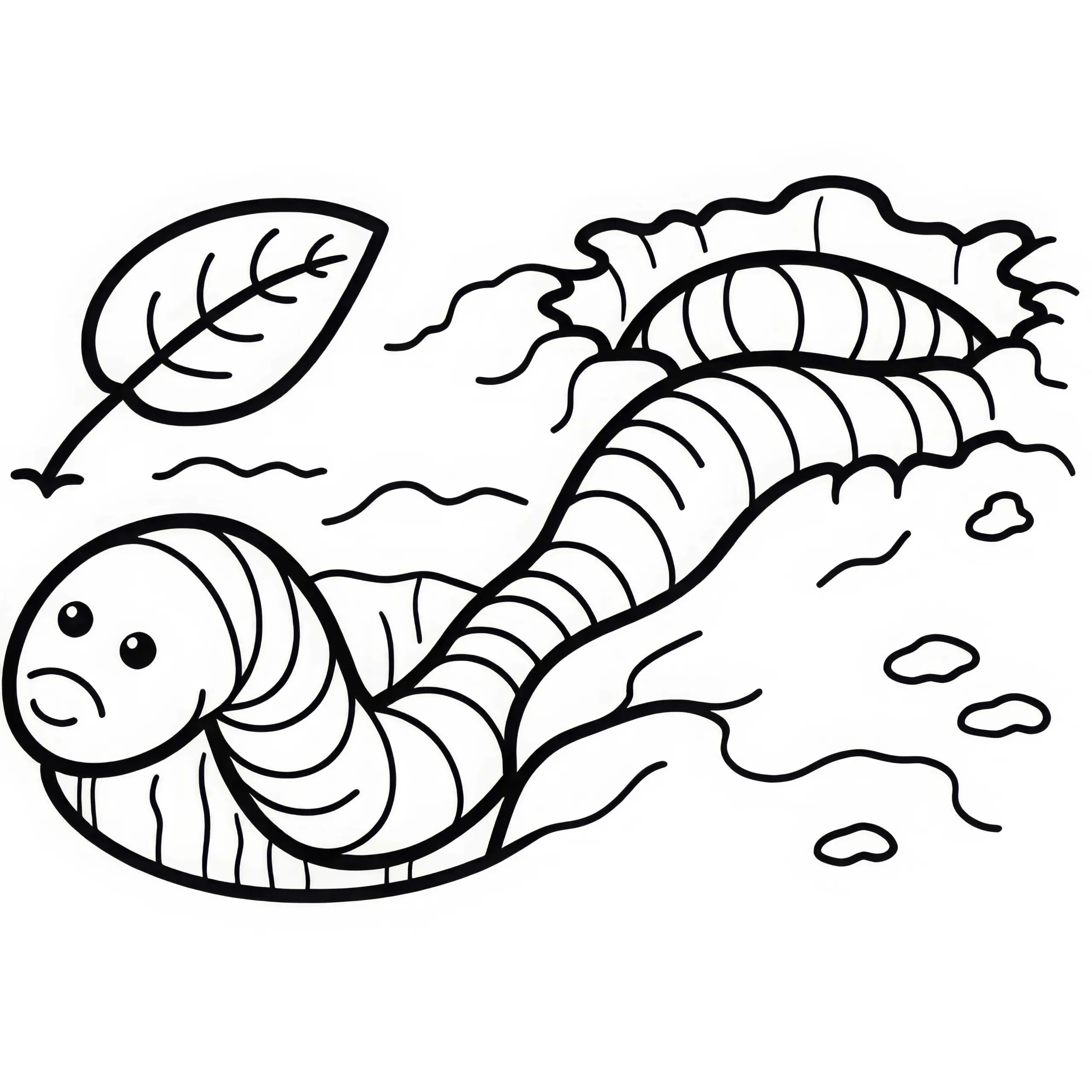Regenwurm windet sich durch Erdloch: Ausmalbild zum Download (Kostenlos)