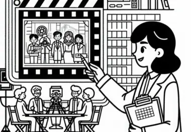 Regisseurin plant Szene auf Storyboard – Malvorlage kostenlos