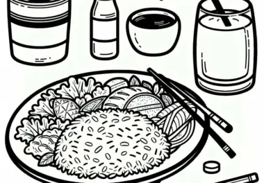 Reis als Beilage zum Essen – Malvorlage kostenlos