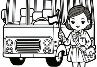 Reisebus mit Reiseleiterin – Ausmalbild einfach kostenlos