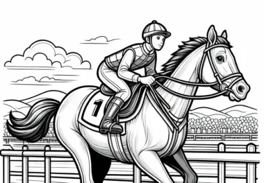 Rennreiter auf Pferd – Ausmalbild kostenlos