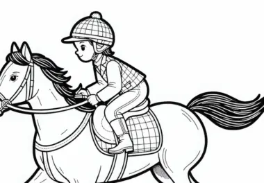 Rennreiter reitet im Galopp – Malvorlage kostenlos