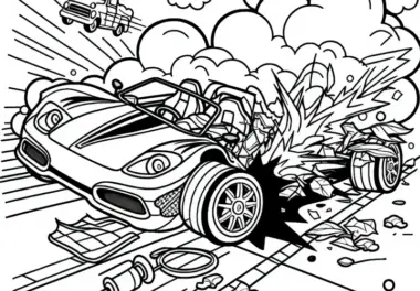 Rennwagen bei Crash – Malvorlage Gratis