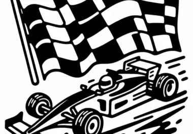 Rennwagen und Zielflagge Malvorlage Kostenlos Herunterladen