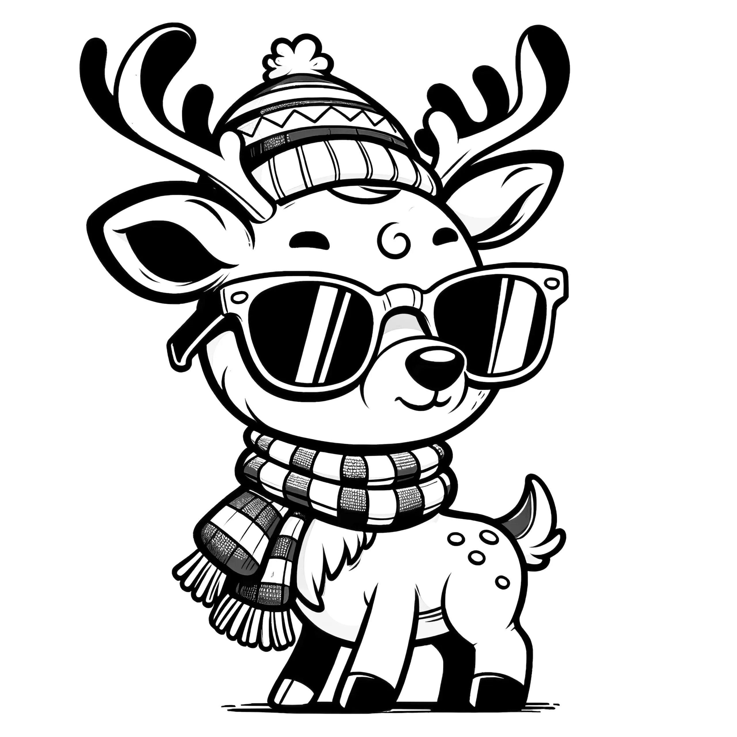 Cooles Rentier mit Sonnenbrille – Malvorlage (Ausmalbild)