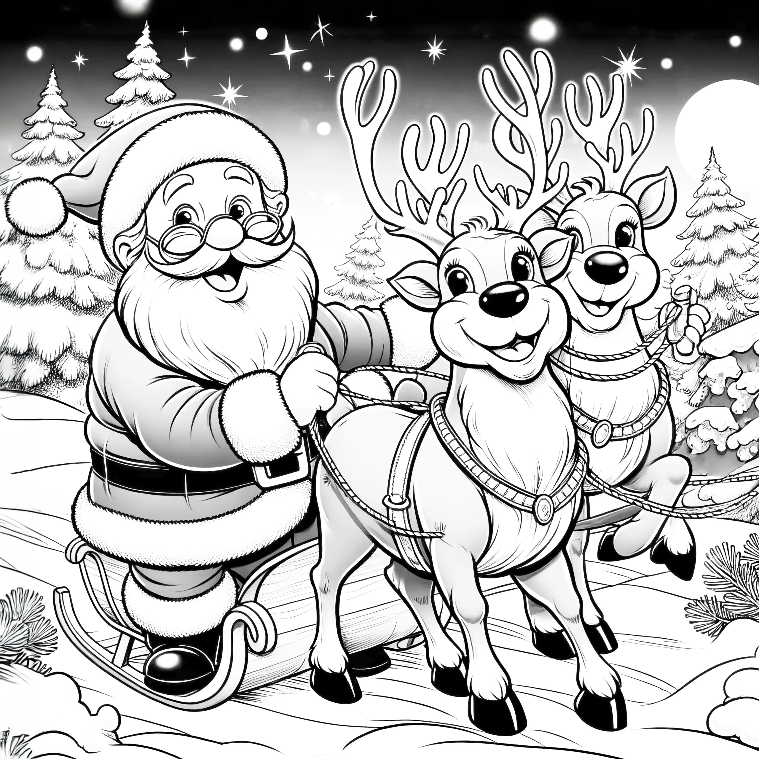 Rentiere: Ausmalbild für Weihnachten (kostenlos)
