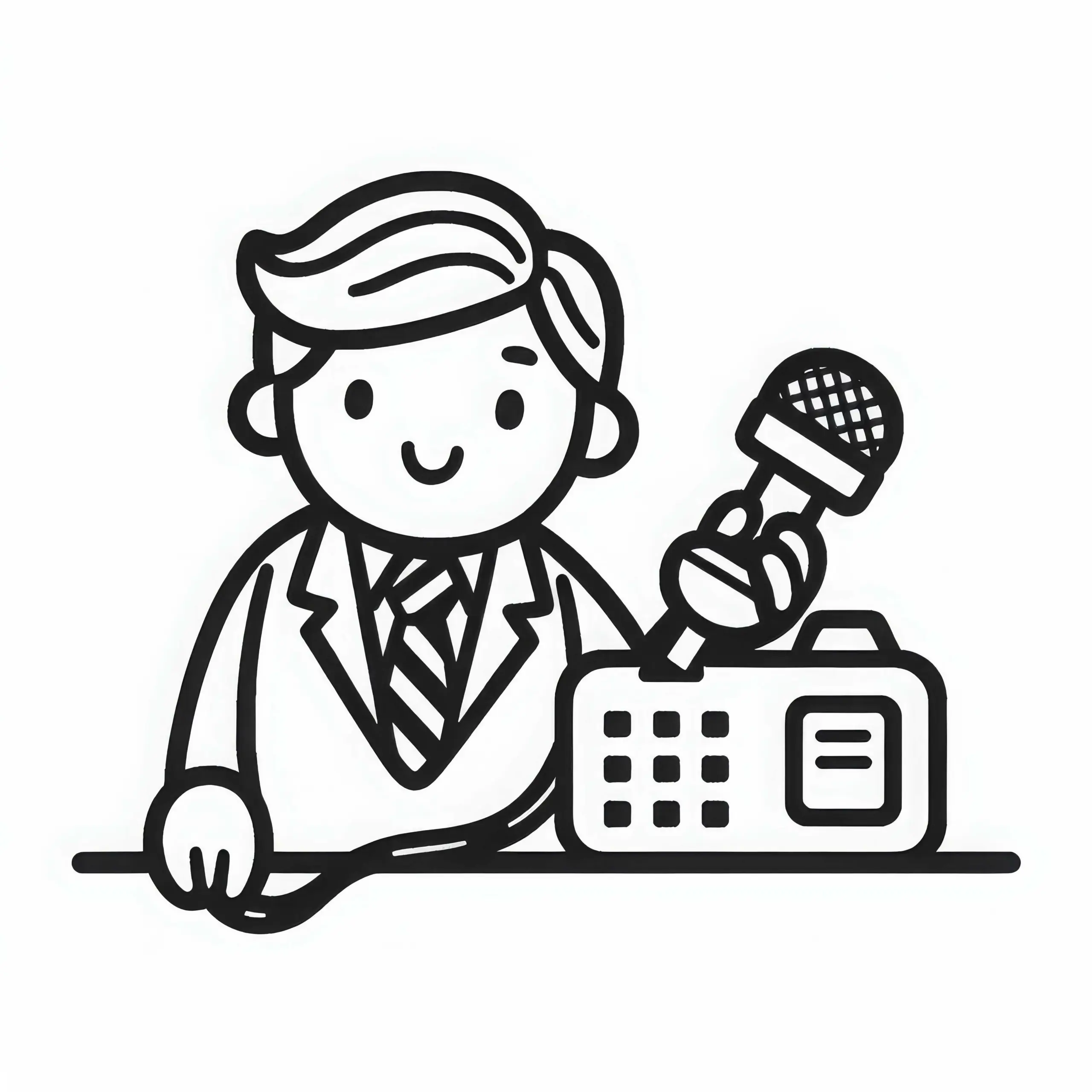 Reporter führt Interview – Malvorlage einfach kostenlos (Ausmalbild)