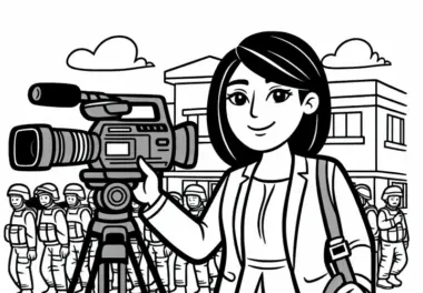 Reporter filmt im Krisengebiet – Ausmalbild kostenlos
