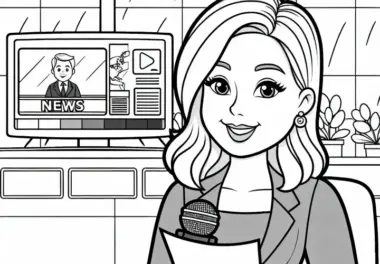 Reporter liest Nachrichten im Studio – Malvorlage kostenlos