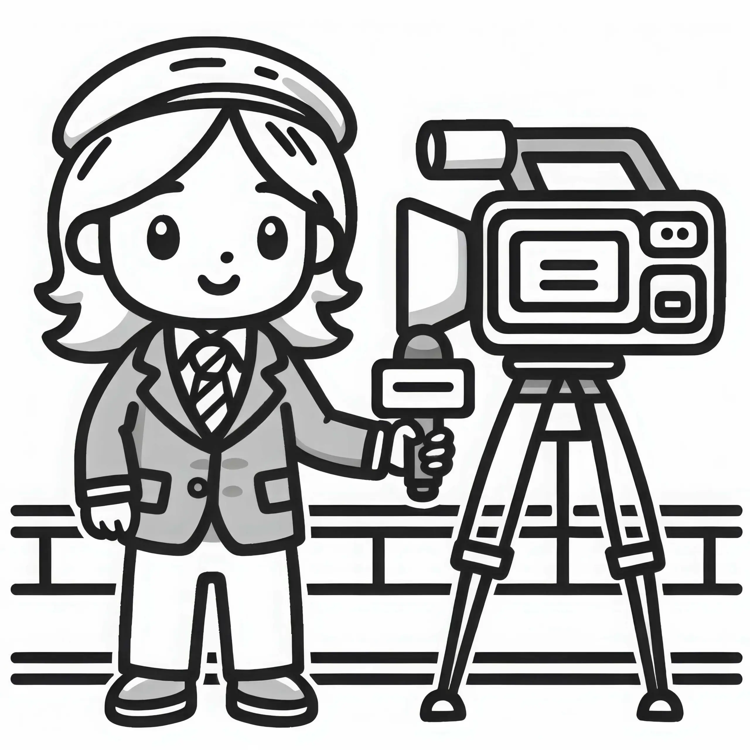 Reporterinnen vor der Kamera bei der Live-Berichterstattung – Ausmalbild einfach kostenlos