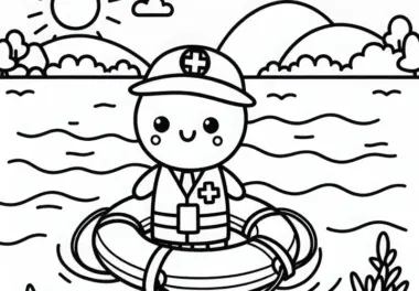Rettungsschwimmer auf dem See – Malvorlage einfach und kostenlos