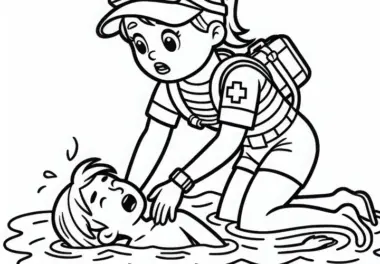 Rettungsschwimmerin schwimmt zum Opfer im Wasser – Kostenloses Ausmalbild
