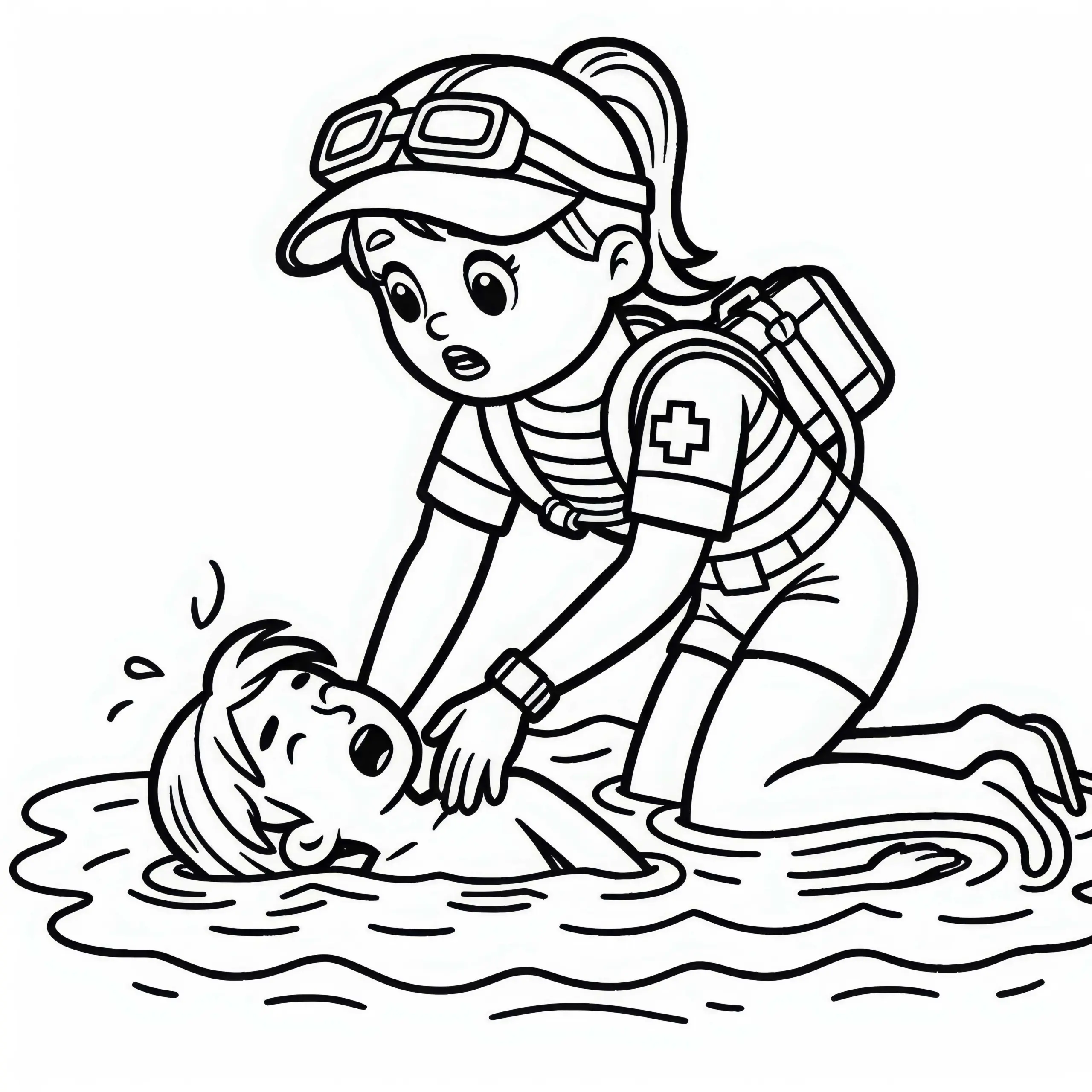 Rettungsschwimmerin schwimmt zum Opfer im Wasser – Kostenloses Ausmalbild