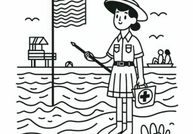 Rettungsschwimmerin überprüft Flaggen für die Sicherheit am Strand – Malvorlage Gratis