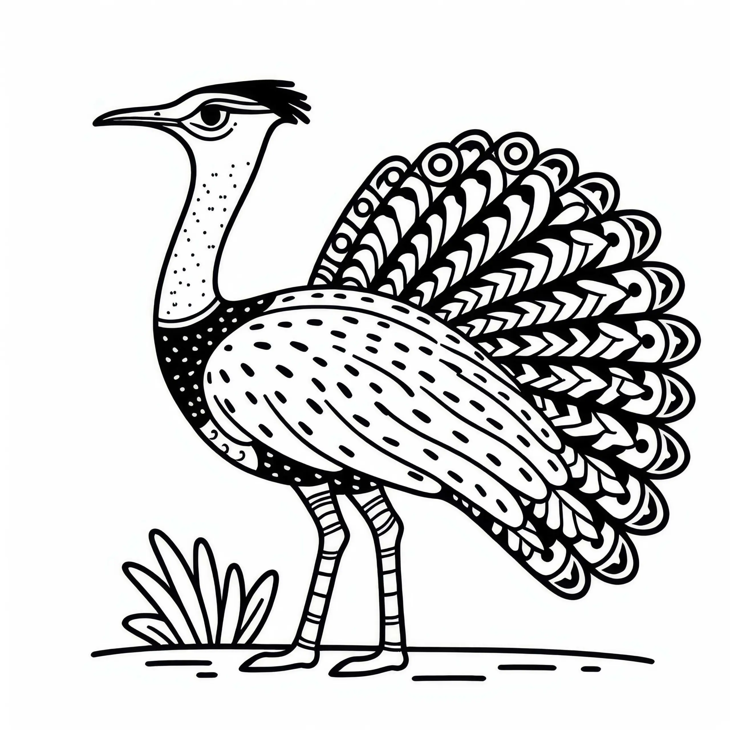 Riesentrappen: Kori-Bustard Vogel in Afrika als Ausmalbild