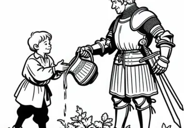 Ritter und Junge – Ausmalbild Ritterzeit Kostenlos